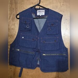 Denim Utility Vest - Men’s Multi-Pocket Fishing/Work Vest in Dark Blue